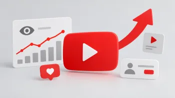 YouTube views analytics with a growth chart and magnifying glass