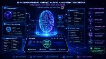 Device fingerprinting, WebRTC masking and anti-detect protection for Instagram.