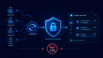 Residential IPs, IP rotation, and a protected gateway help safely automate LinkedIn actions and avoid 429 errors.