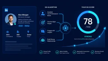 LinkedIn SSI Algorithm оценивает профиль по профессиональному бренду, поиску аудитории, вовлечению и деловым связям.