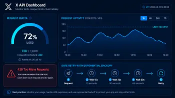 Residential IPs, IP rotation, and a protection layer help safely route requests to X API and reduce the risk of 429 errors.