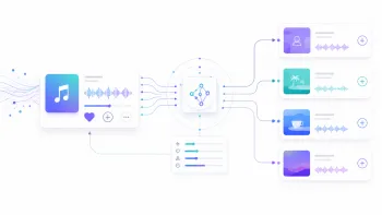 Distribution of a music track through a recommendation algorithm into different personalized playlists.