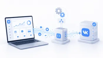VKontakte API automation with an analytics dashboard, data processing, and secure event delivery.