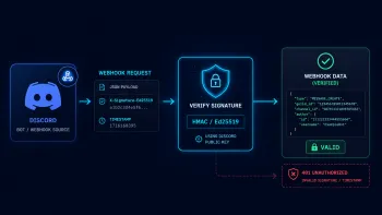 Discord Webhook Request проходит проверку подписи HMAC или Ed25519 по заголовкам X-Signature-Ed25519 и Timestamp.