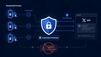 Residential proxies and IP rotation protecting X API automation from blocks and 429 errors.