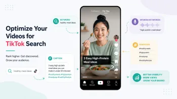 TikTok SEO video optimization using keywords, captions, spoken search terms, and hashtags.